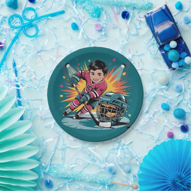 Pop Art Hockey Player Birthday Bash Paper Plates (Party)