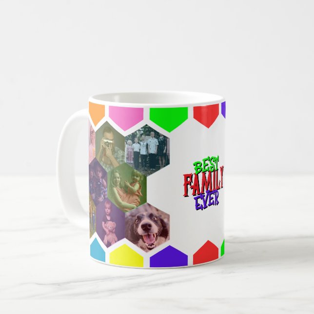 Pop Art Honeycomb Family Photo Collage Custom Coffee Mug (Front Left)
