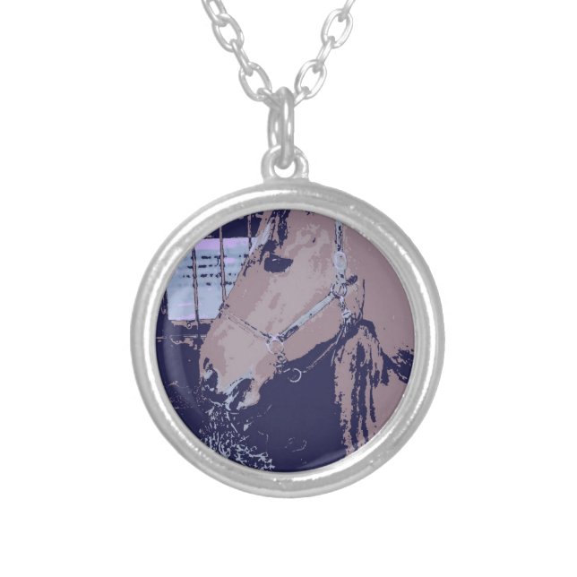 Pop Art Horse Silver Plated Necklace (Front)