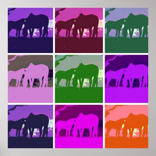 Pop Art Horses  Sunset Artwork Poster