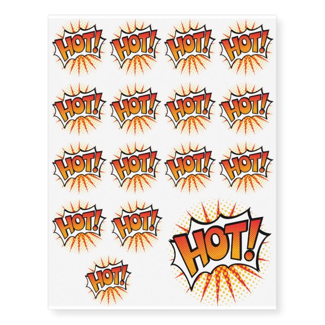 Pop Art HOT! Text Design Temporary Tattoos (Front)