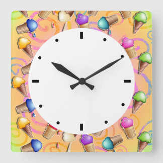 POP ART ICE CREAM CONES SQUARE WALL CLOCK