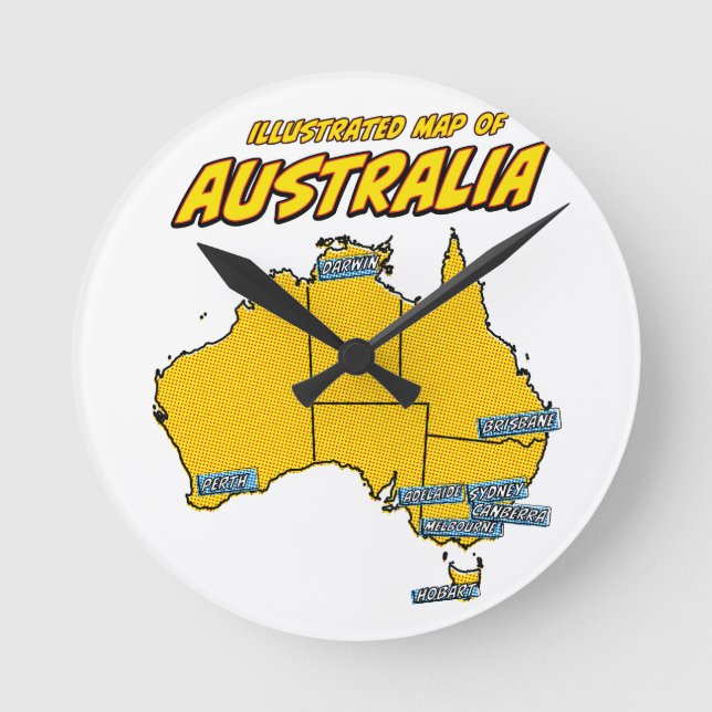 Pop Art Illustrated Australia  Round Clock (Front)