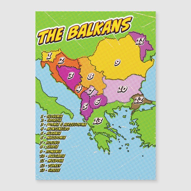 Pop Art Illustrated Balkans map (Front)