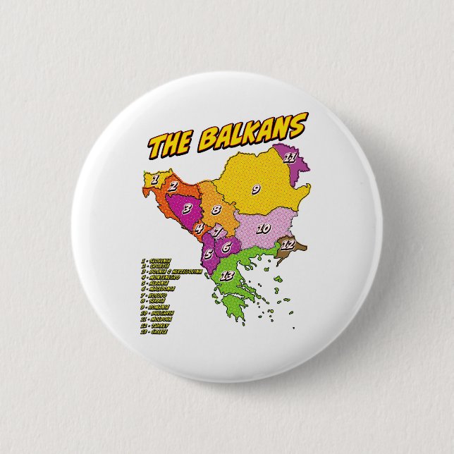 Pop Art Illustrated Balkans map Button (Front)