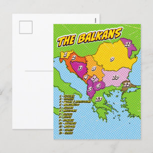 Pop Art Illustrated Balkans map Holiday Postcard