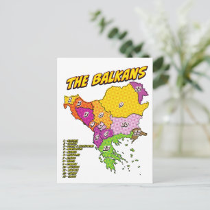 Pop Art Illustrated Balkans map Postcard