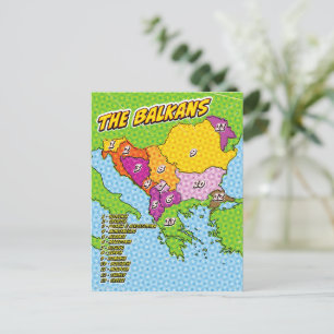 Pop Art Illustrated Balkans map Postcard