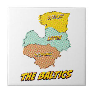 Pop Art Illustrated Baltic States map Ceramic Tile