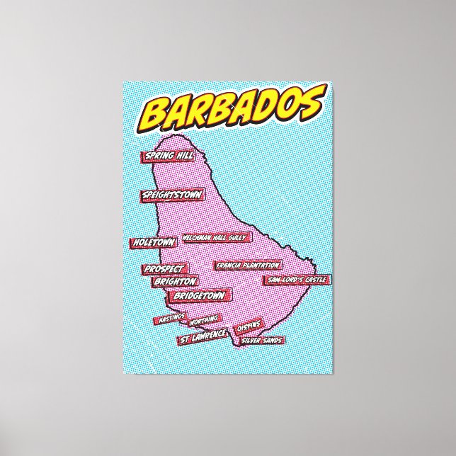 Pop Art Illustrated Barbados map Canvas Print (Front)