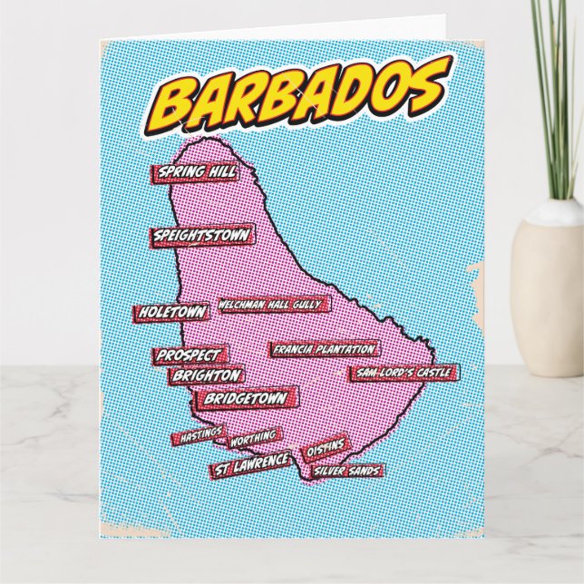 Pop Art Illustrated Barbados map Card (Front)