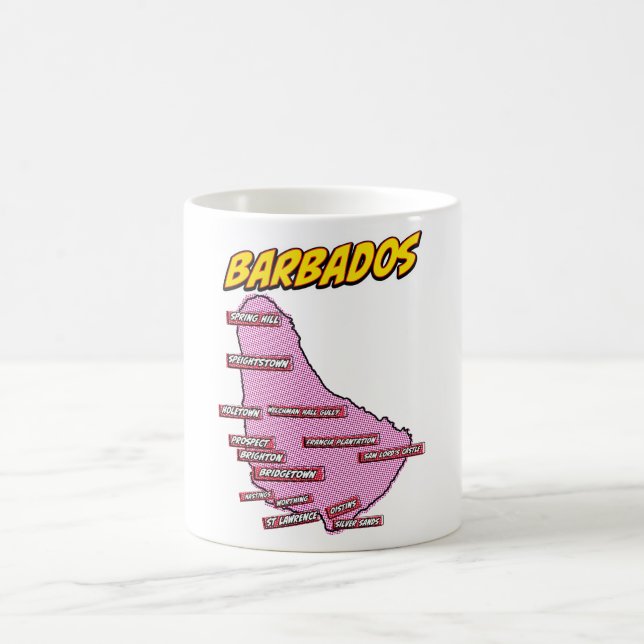 Pop Art Illustrated Barbados map Coffee Mug (Center)