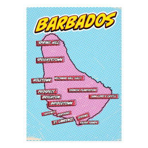 Pop Art Illustrated Barbados map Photo Print