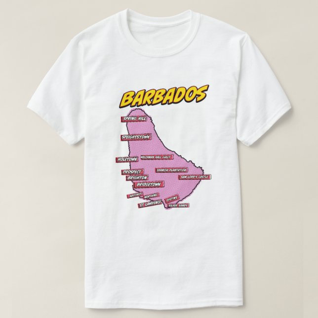 Pop Art Illustrated Barbados map T-Shirt (Design Front)