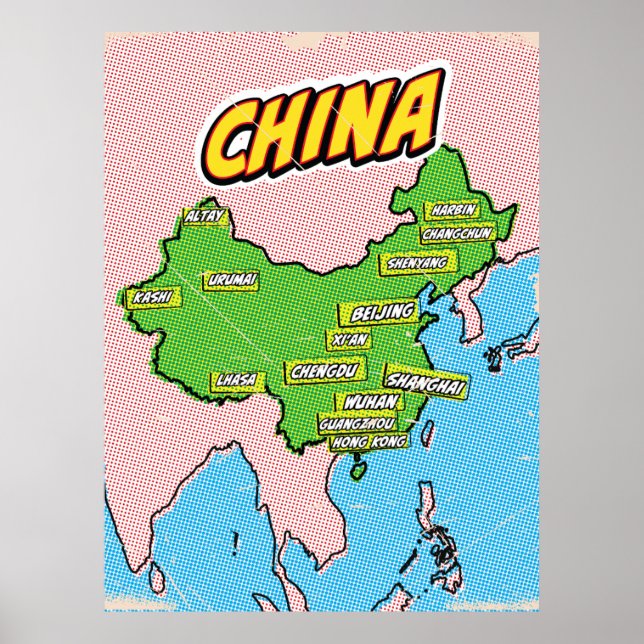 Pop Art Illustrated China map Poster (Front)