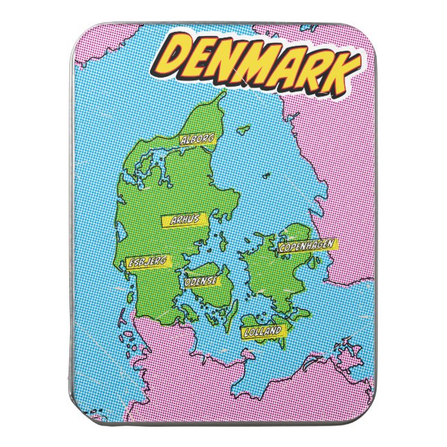 Pop Art Illustrated Denmark map Jigsaw Puzzle (Lid Vertical)