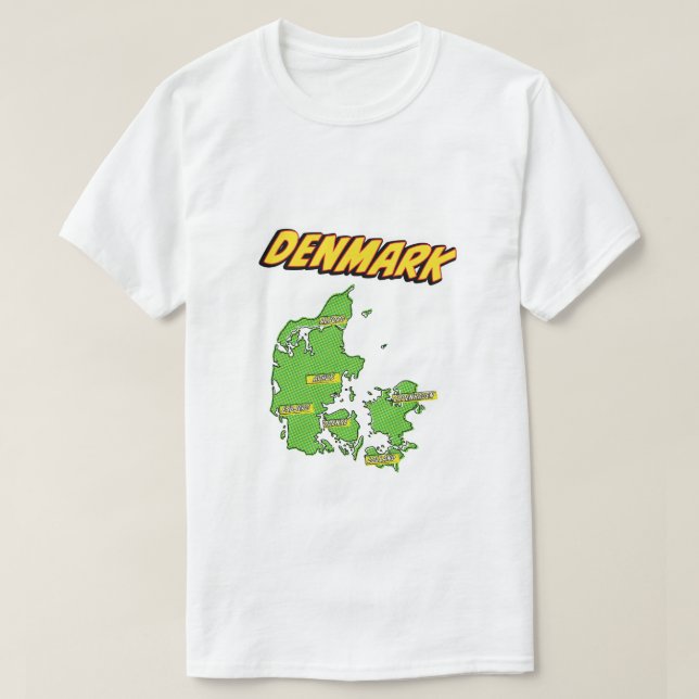 Pop Art Illustrated Denmark map T-Shirt (Design Front)