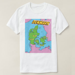Pop Art Illustrated Denmark map T-Shirt