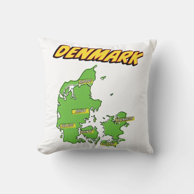Pop Art Illustrated Denmark map Throw Pillow (Front)