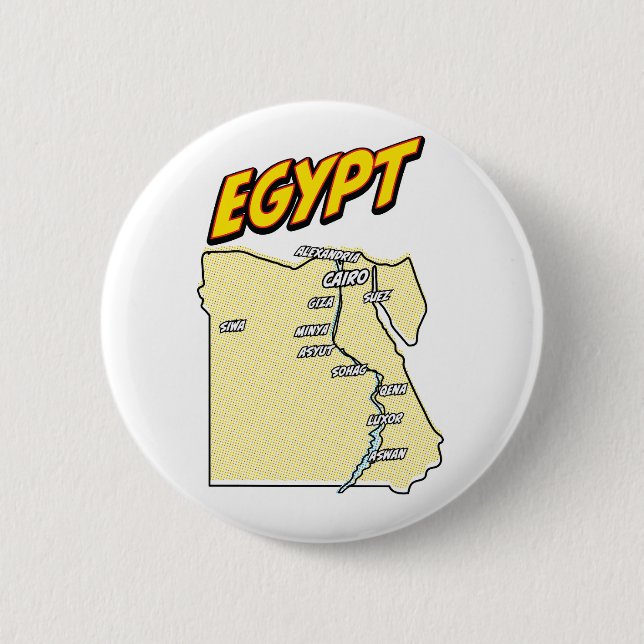 Pop Art Illustrated Egypt map Button (Front)