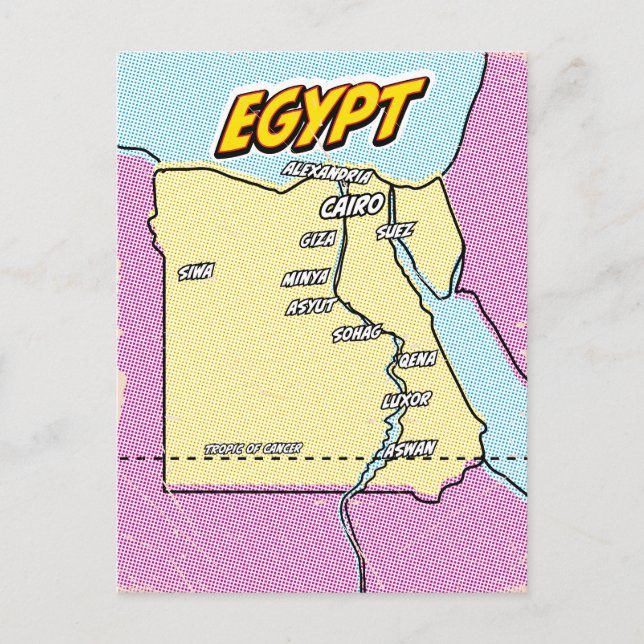 Pop Art Illustrated Egypt map Holiday Postcard (Front)