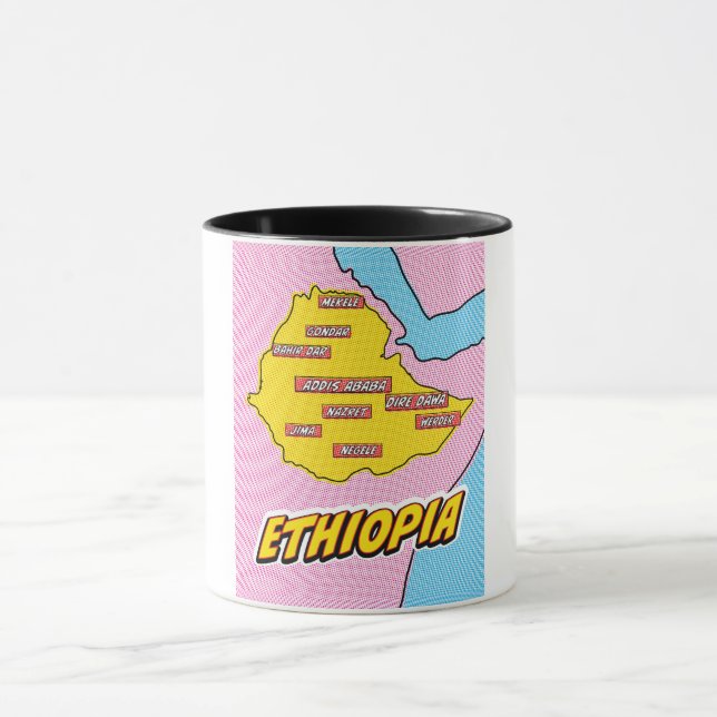 Pop Art Illustrated Ethiopia map Mug (Center)