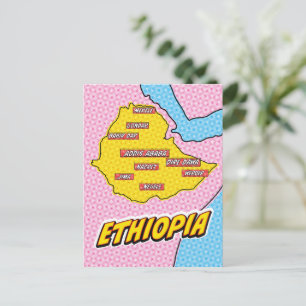 Pop Art Illustrated Ethiopia map Postcard