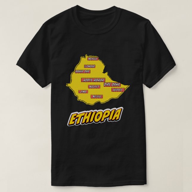 Pop Art Illustrated Ethiopia map T-Shirt (Design Front)
