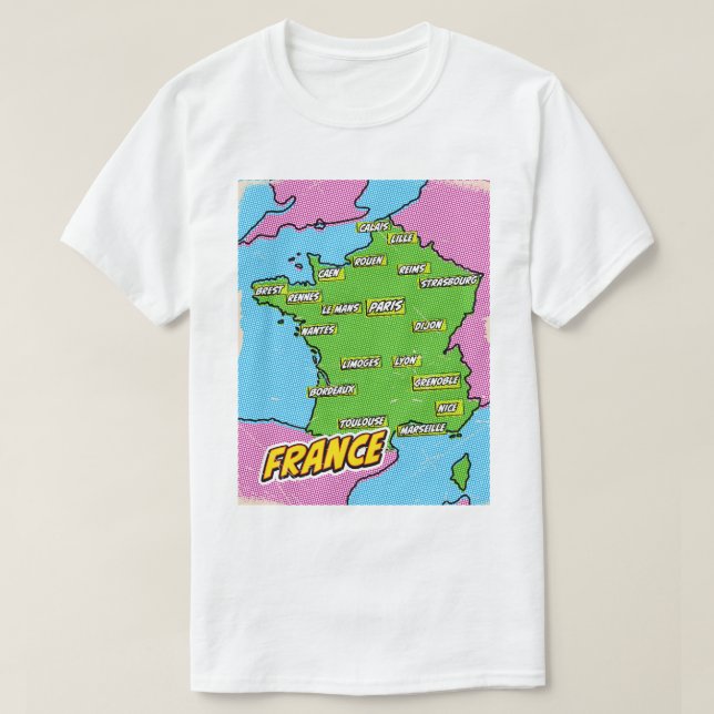 Pop Art Illustrated France map T-Shirt (Design Front)