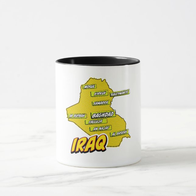 Pop Art Illustrated Iraq map Mug (Center)