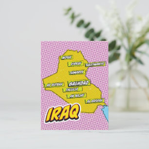 Pop Art Illustrated Iraq map Postcard