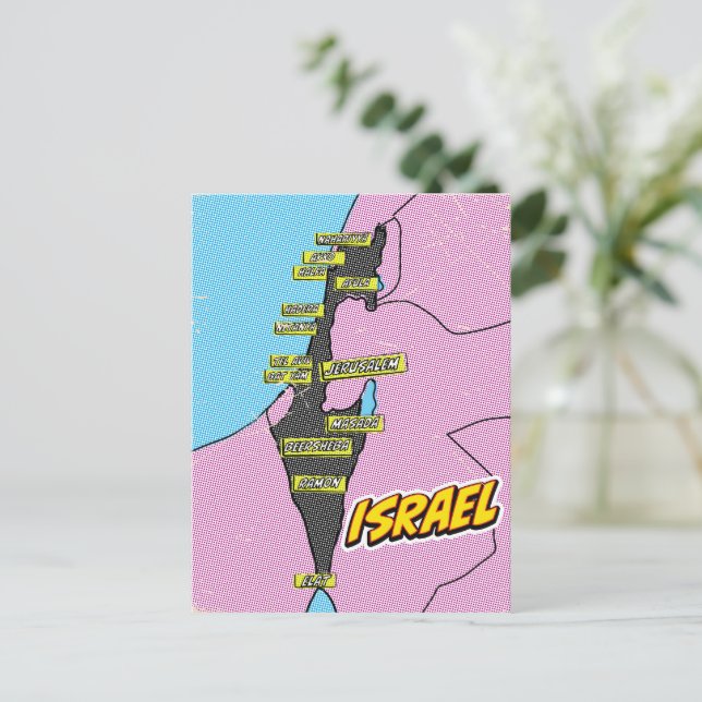 Pop Art Illustrated Israel map Postcard (Standing Front)
