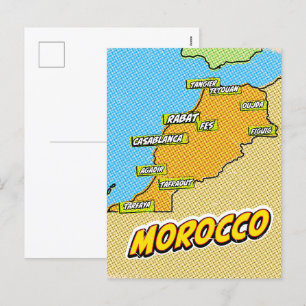 Pop Art Illustrated Morocco map Holiday Postcard