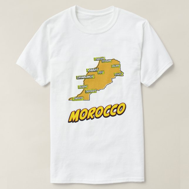 Pop Art Illustrated Morocco map T-Shirt (Design Front)