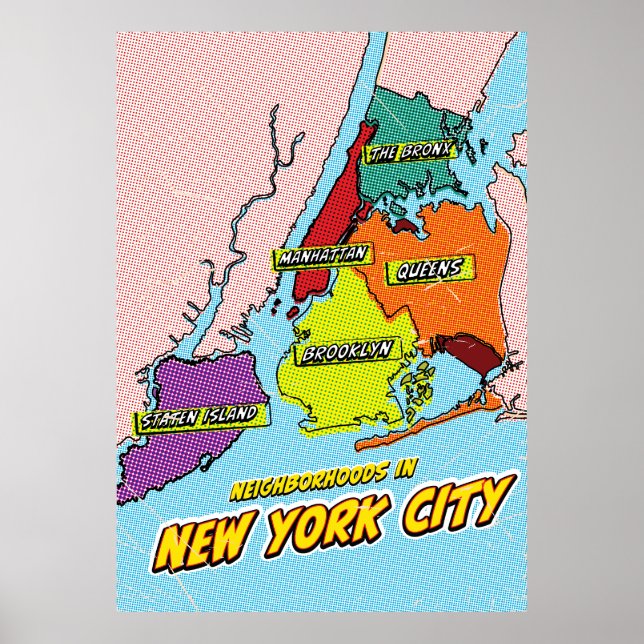 Pop Art Illustrated New York City map Poster (Front)
