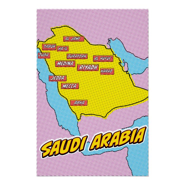 Pop Art Illustrated Saudi Arabia map Poster (Front)