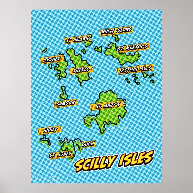 Pop Art Illustrated Scilly Isles map Poster (Front)