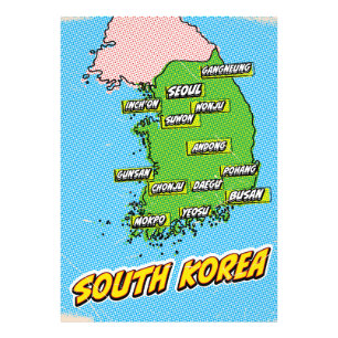 Pop Art Illustrated South Korea map Photo Print