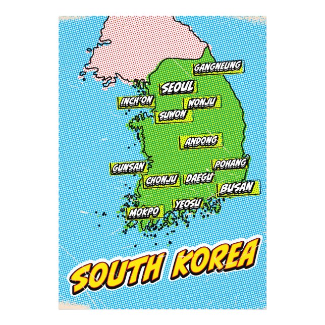 Pop Art Illustrated South Korea map Photo Print (Front)