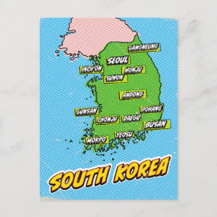Pop Art Illustrated South Korea map Postcard