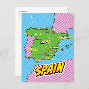 Pop Art Illustrated Spain map Holiday Postcard