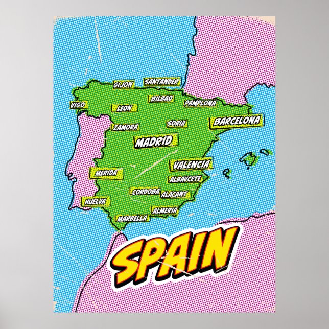 Pop Art Illustrated Spain map Poster (Front)