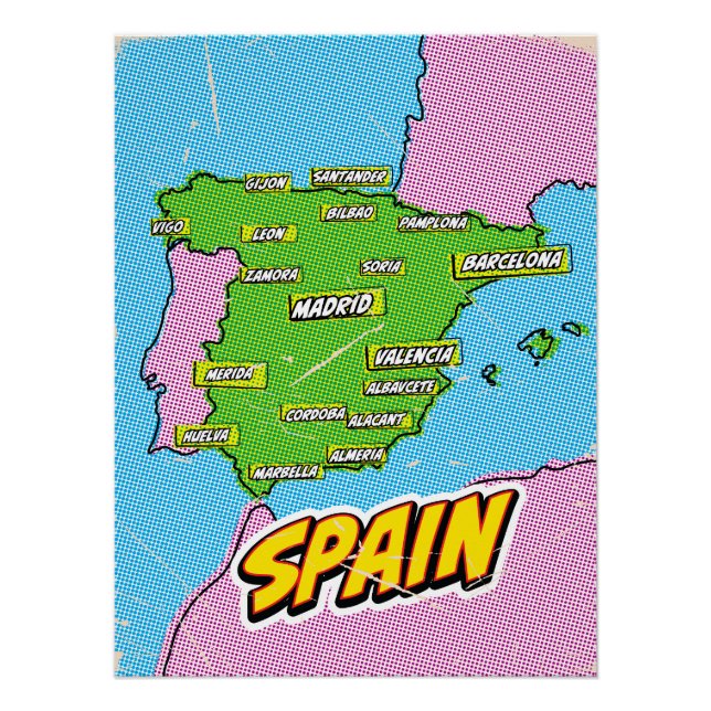 Pop Art Illustrated Spain map Poster (Front)
