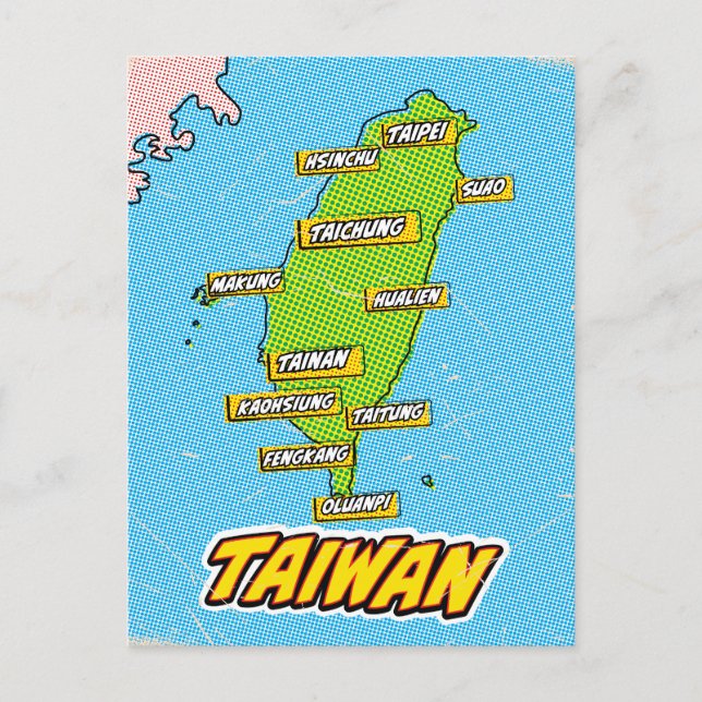 Pop Art Illustrated Taiwan map Postcard (Front)