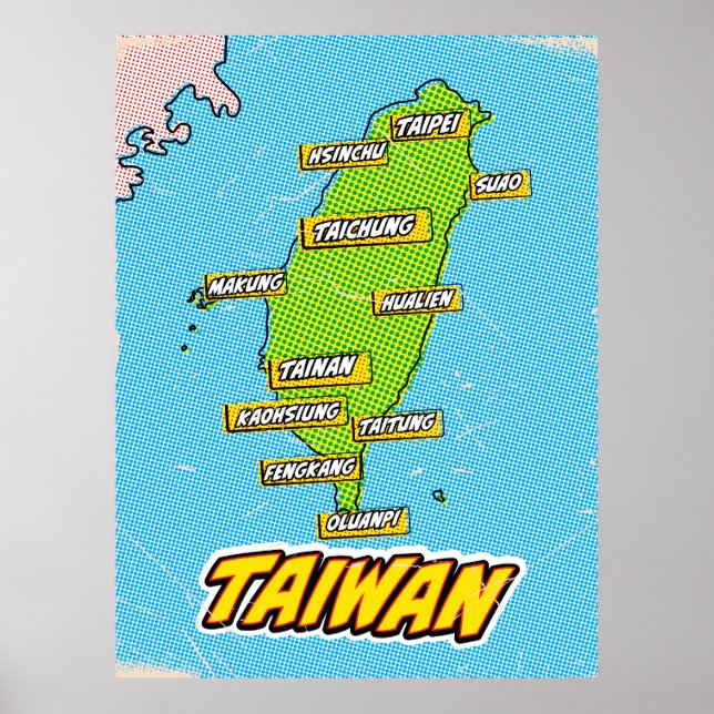 Pop Art Illustrated Taiwan map Poster (Front)