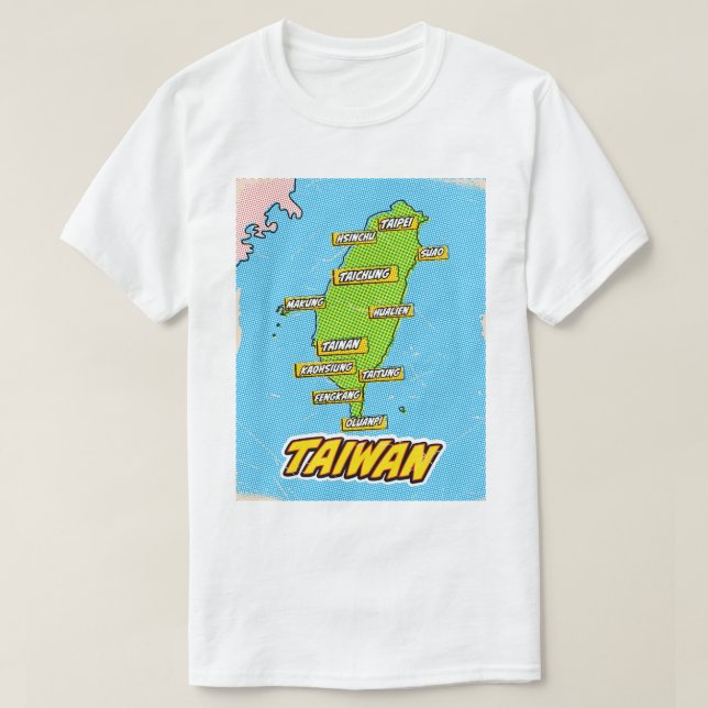 Pop Art Illustrated Taiwan map T-Shirt (Design Front)