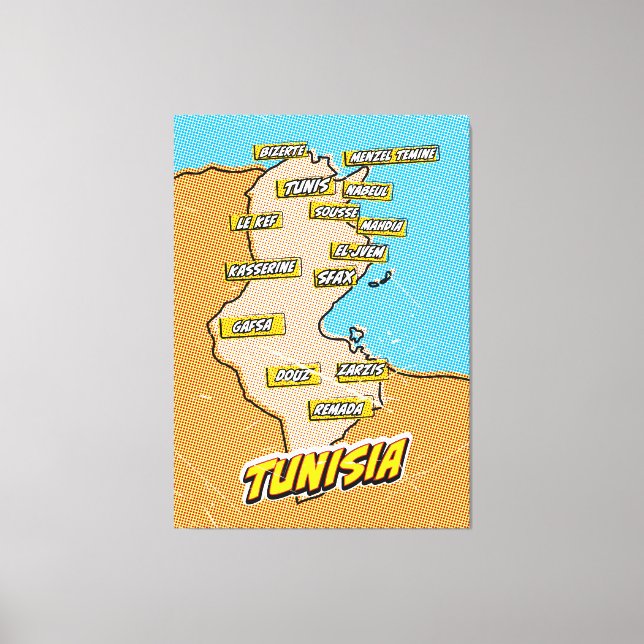 Pop Art Illustrated Tunisia map Canvas Print (Front)