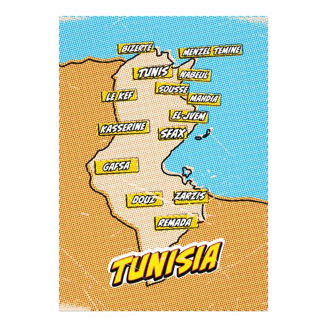 Pop Art Illustrated Tunisia map Photo Print (Front)