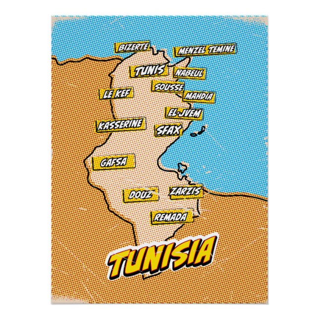 Pop Art Illustrated Tunisia map Poster (Front)