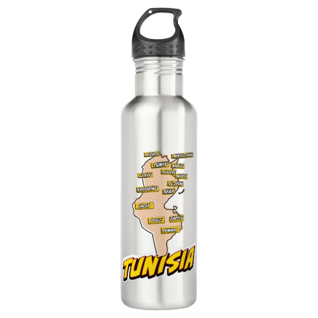 Pop Art Illustrated Tunisia map Stainless Steel Water Bottle (Front)